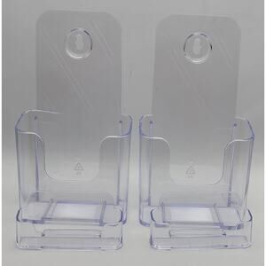 Set of 2 -KTRIO Brochure Holder -Clear Acrylic - 4" Wide - with Card Holders